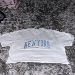 OS Brandy Melville White Cropped New York T-shirt